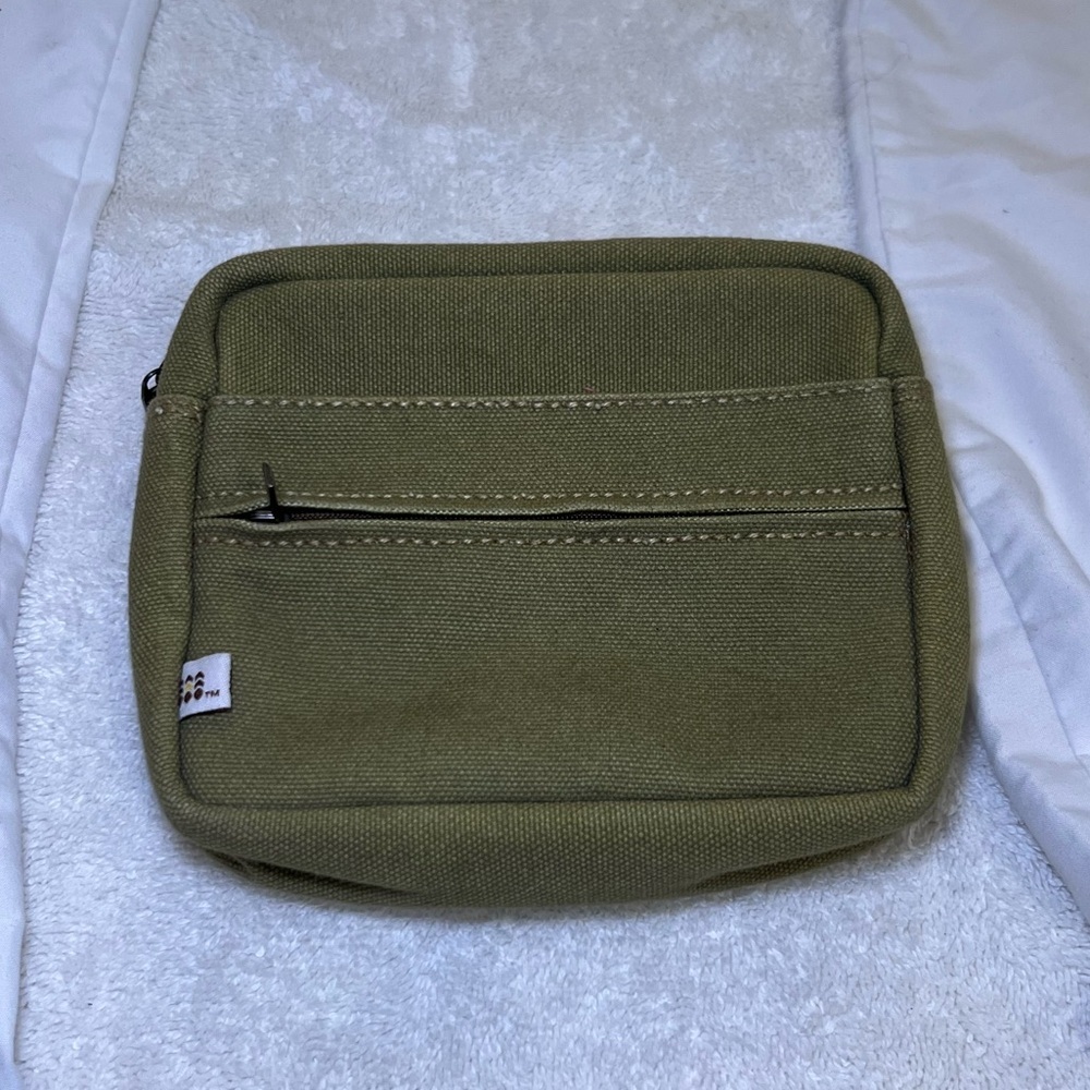 Olive Green Canvas Tactical Pouch Zipper Closure 3 Pockets